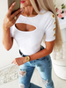 Mit kurzen Ärmeln T-Shirts Weiß Ausschnitte Grommet T-Shirt für Frauen