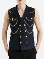 Mit Metallkette verzierte Anzugweste für Herren Punkrock Performance Bühnenjacke