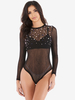 Mit Perlen verzierter Bodysuit mit langen Ärmeln und transparentem Oberteil für Frauen 2025