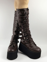 mit Sepiabraun Lolita Stiefel und Seilschlingen und Knöpfen und geometrischen Heels