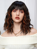 Mittellange lockige Perücke mit glattem Pony Kunsthaar für den ganzen Kopf für Frauen 2025