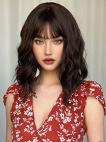 Mittlere Perücken synthetische Perücken bräunlich-schwarze lockige hitzebeständige Faser mittlere Perücke für Frauen