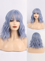 Mittlere Perücken Synthetische Perücken Frauen Perücken Baby Blue Korkenzieher Locken Rayon Mittlere Frauen Mittlere Perücke