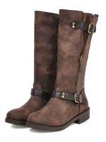 Mittlere Wadenstiefel für Frauen Distressed Leder runde Kappe flache Stiefel