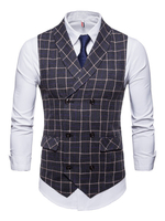 Männer Anzug Weste Plus Größe Weste Plaid Schal Revers Zweireiher Pocket Smoking