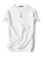 Männer Baumwolle Leinen Top Plus Größe T-shirt Taste V-ausschnitt Kurzarm Casual T-shirt