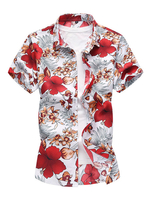 Männer Beach Strand Shirt Blumendruck plus Größe Sommer Top Kurzarm Shirt Baumwolle