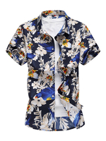 Männer Beach Strandhemd 2020 Baumwolle Blumendruck plus Größe Marineblau Kurzarm-Shirt