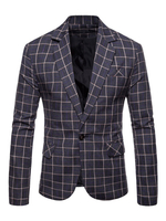 Männer Casual Blazer Checkered Muster Kerbe Kragen eine Taste Blazer Jacke
