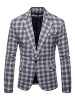 Männer Casual Blazer Notch Kragen Plaid One Button Grau Blazer Jacke