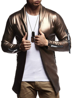Männer Casual Jacke Schal Revers Reißverschluss Decor Slim Fit Langarm PU Jacke
