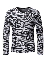 Männer Casual T-Shirt mit V-Ausschnitt Zebra-Print Langarm Baumwolle T-Shirt