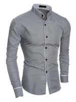 Männer Freizeithemd 2020 Baumwolle Stehkragen Piping Langarm-Shirt Grau