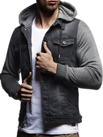 Männer Kapuzenjacke Distressed Pocket Jersey Patch vorne Taste Western Style Jeansjacke