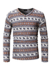 Männer Langarm-T-Shirt mit V-Ausschnitt Ethno-Stil Unterhemd Animal Print Brown Casual Shirt