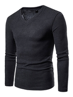Männer Langarm T-Shirt V-Ausschnitt Base Top stricken Muster Slim Fit Casual T-Shirt