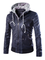 Männer Leder Jacke 2020 Pu Reißverschluss Fälschung Zwei Stück Style Schwarz Mit Kapuze Jacke
