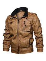 Männer Lederjacke 2020 Plus Size PU Bikerjacke Stehkragen Schnalle Tasche Motorradjacke