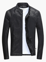 Männer Lederjacke Stehkragen Motorradjacke Einfarbig Langarm PU Jacke