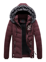 Männer Parka Mantel Pelzigen Kapuze Print Reißverschluss Dekor Baumwolle füllen lässig Winter gepolsterten Mantel