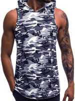 Männer ärmelloser Kapuzenpullover Grauer Camo bedruckter; schmal geschnittener Trägershirt