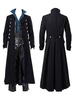 Männer Schwarz Langer Mantel Vintage Euro-Stil Lange Ärmel Polyester Polyester Faser Mantel Retro Kostüme Für Mann