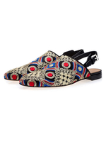 Männer schwarze Müßiggänger runde Zehe ethnische gestickte Slingbacks flache Schuhe Freizeitschuhe