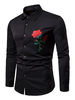Männer schwarzes Hemd Rose Stickerei Slim Fit Langarm-Shirt