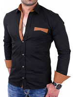 Männer schwarzes Hemd zweifarbig Slim Fit Langarm Freizeithemd