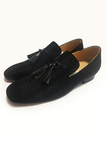 Männer Schwarzes Kleid Loafer Schuhe Runde Zeh Slip-on-Schuhe mit Quaste