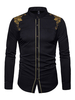 Männer Shirt Casual Court Stickerei Stehkragen Schwarz Langarm-Shirt