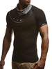 Männer T-Shirt 2020 Schwarz PU Leder Patch Cowl Neck Button Dekor kurze Ärmel T-Shirt Top