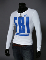 Männer T-Shirt Weiß Rundhals Langarm Briefe Druck Baumwolle Top