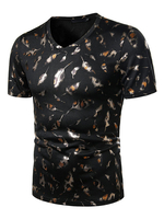 Männer T-Shirts Federdruck V-Ausschnitt Kurzarm Casual Tops