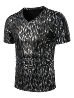 Männer T-Shirts Gold Stamping V-Ausschnitt Kurzarm Casual Tops