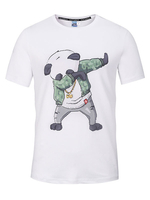 Männer Weiß T-Shirt Kurzarm Panda Print Baumwolle Tee Top