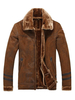 Männer Wildleder Jacke Braun Patch Casual Mantel Plüsch Futter Reißverschluss Schnalle Winterjacke