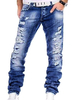 Männer zerrissen Jean Distressed Denim Hose Blau Straight Leg Jeans