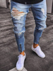 Männer zerrissen Jean Plus Size Reißverschluss Distressed Light Blue Jeans Hose verjüngt Fit Jeans
