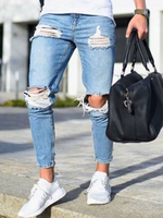 Männer Zerrissene Jeans 2020 Plus Größe Distressed Light Blue Tapered Fit Jean