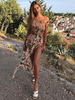 Moderner Anzug für Damen mit Printmuster in Rosa im Boho-Style für Sommer Chiffon 2 Stk Set mit Schlitz an der Front
