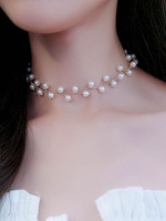 Modische Halskette Choker für Party Kunstperle mit vollbrillantschliff im eleganten Stil Metall für Damen