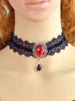 Modische Halskette Mesh mit Edelstein geschmückt und und Spitzen im schicken & modischen Style Choker für Damen