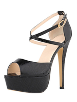 Modische High Heel Sandalen Plattform Schlange Muster in Schwarz für Damen