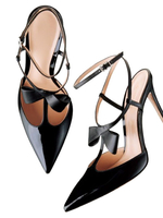 Modische High Heels aus Lack-PU mit Schleife und Fesselriemchen in Schwarzfür Abend Pumps 10cm mit Stilettos für Damen