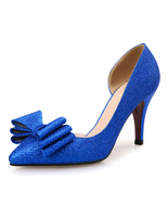 Modische High Heels aus Paillettestoff mit Schleife im Slip-On Style in Blau
