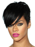 Modische Künstliche Damen Perücke 2021 Schönheit Make-up in Schwarz Pixies & Boycuts für Abend
