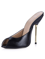 Modische Peep Toe Pantoletten für Damen aus mit Blockabsatz in Schwarz