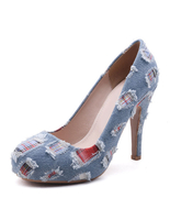 Modische Plateau-Pumps Stoff kunstlich altgemacht im Slip-On Style mit Kelch Absätzen