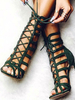 Modische Römersandalen aus Nubukleder mit Stilettos und Schnürsenkel in Olive
